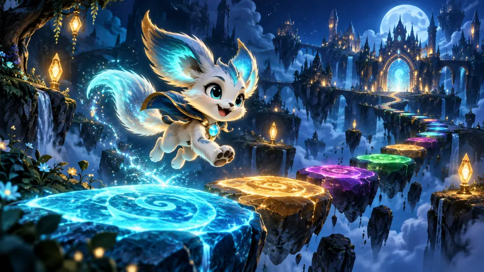 A winding path of colorful stepping stones in a magical world