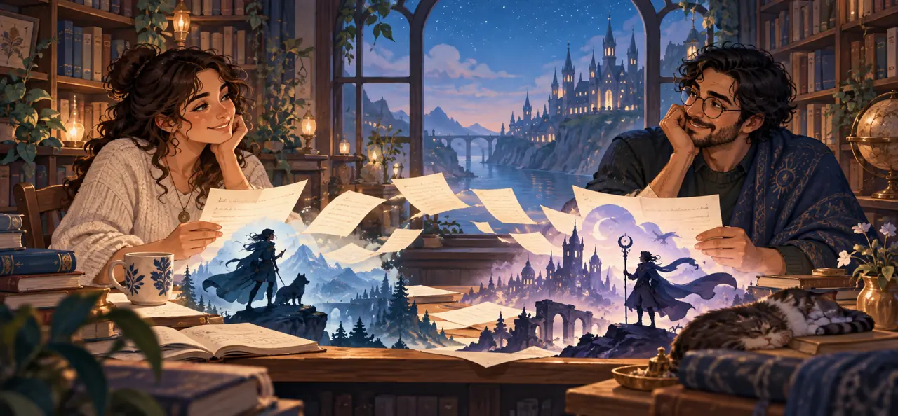 Two writers imagining a shared fantasy scene together